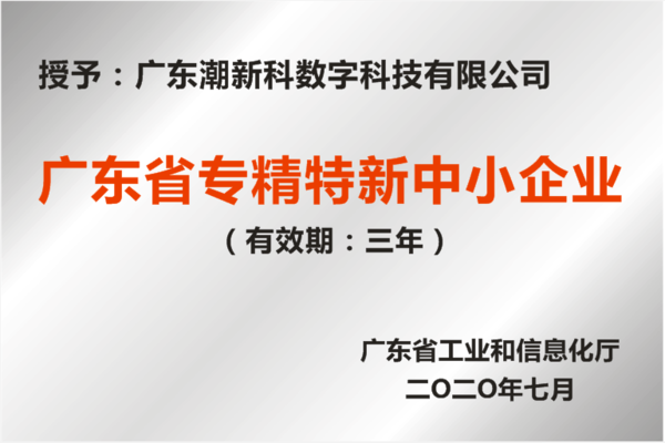 公司被评定为广东省“专精特新”中小企业